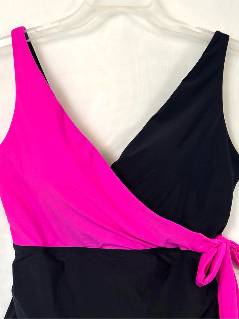 New B2Prity Women’s One Piece Wrap Style Pink and Black Swimsuit / XL - Picture 2 of 9